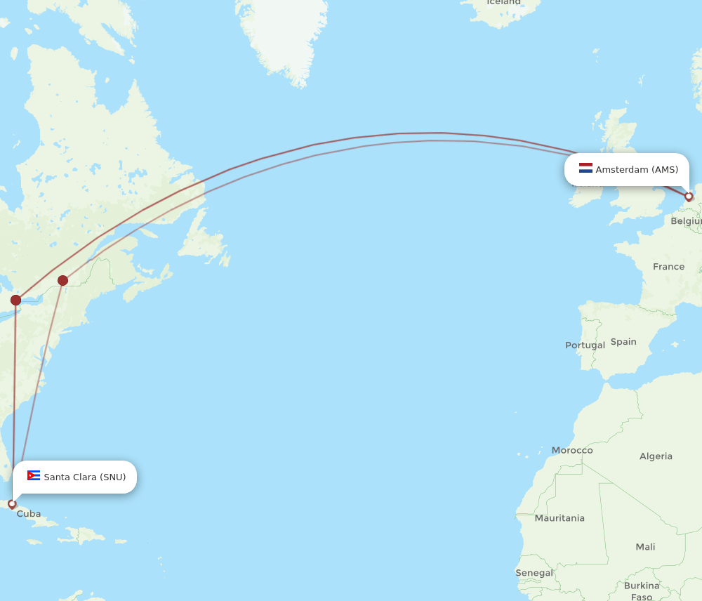 SNU to AMS flights and routes map