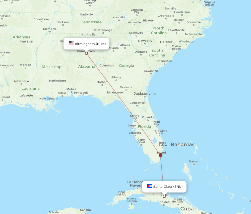 BHM to SNU flights and routes map
