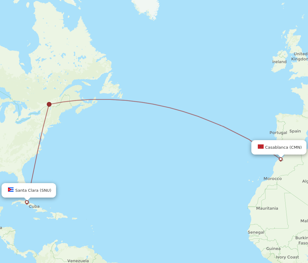 Casablanca - Santa Clara route map and flight paths