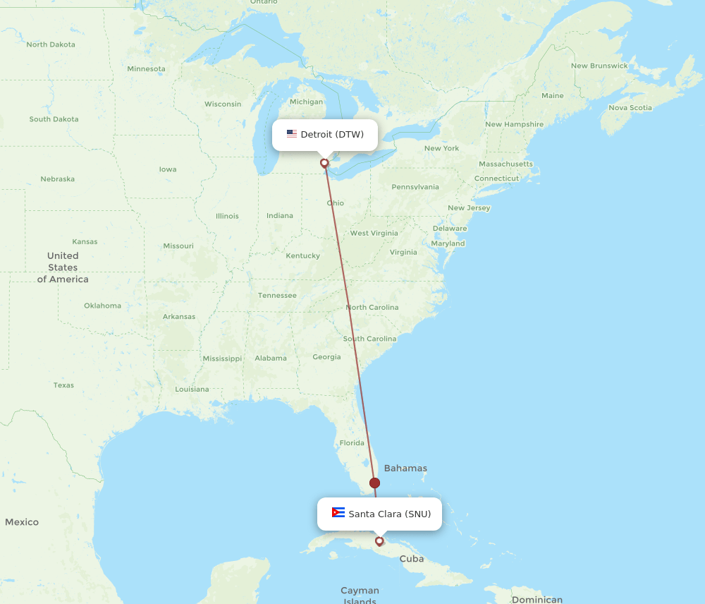 SNU to DTW flights and routes map