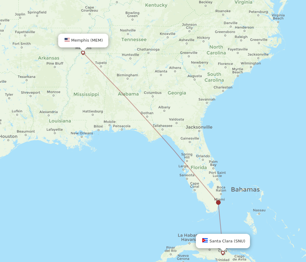 SNU to MEM flights and routes map