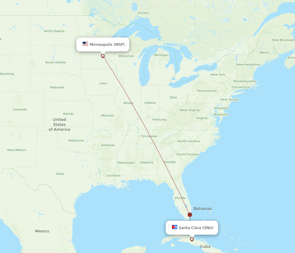 Minneapolis - Santa Clara route map and flight paths