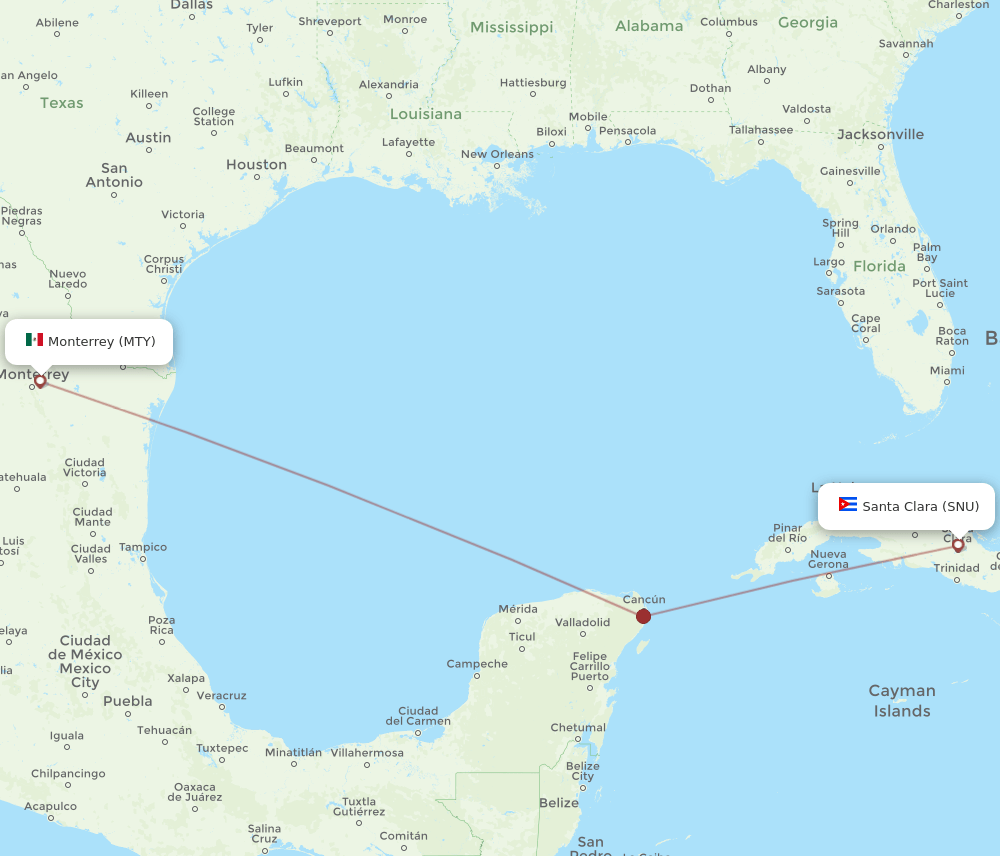 SNU to MTY flights and routes map