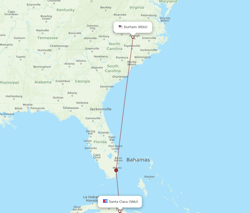SNU-RDU flight routes