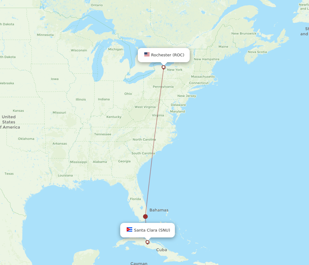 ROC to SNU flights and routes map