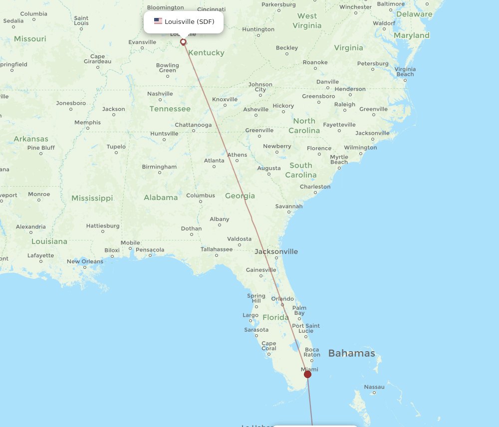 Louisville - Santa Clara route map and flight paths