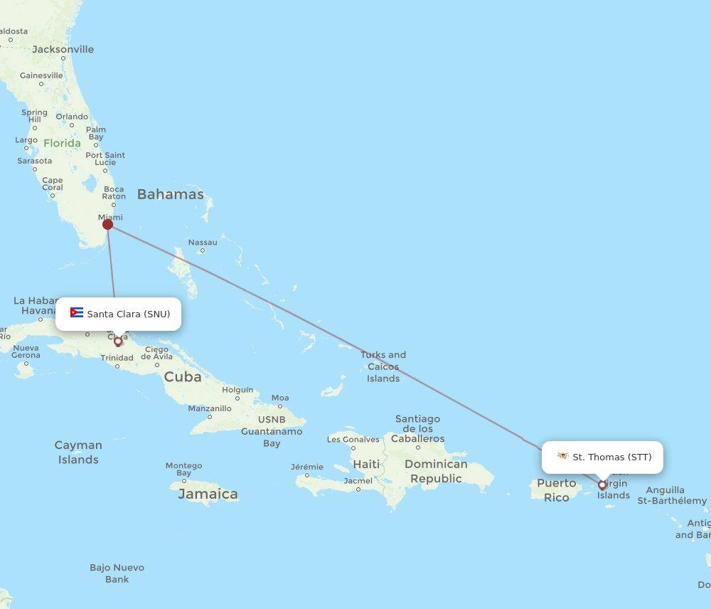 Santa Clara - Saint Thomas route map and flight paths