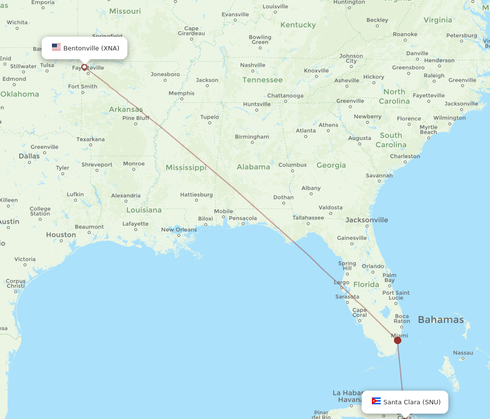 Bentonville - Santa Clara route map and flight paths