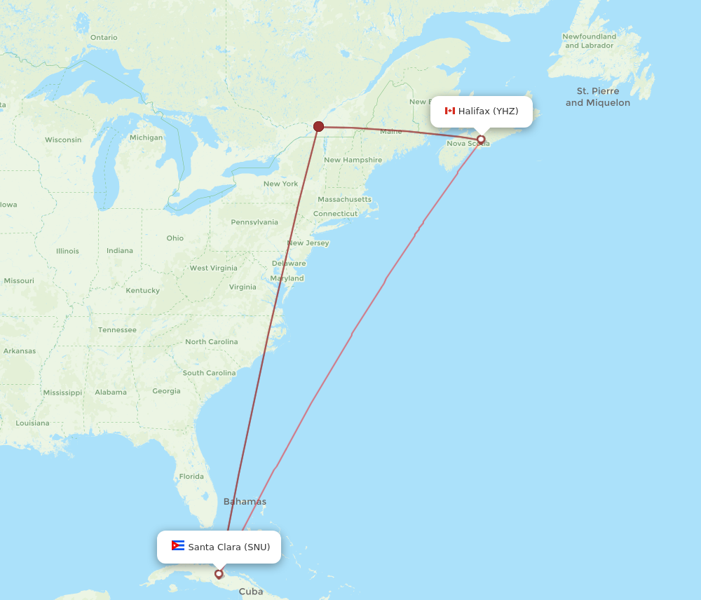 SNU to YHZ flights and routes map