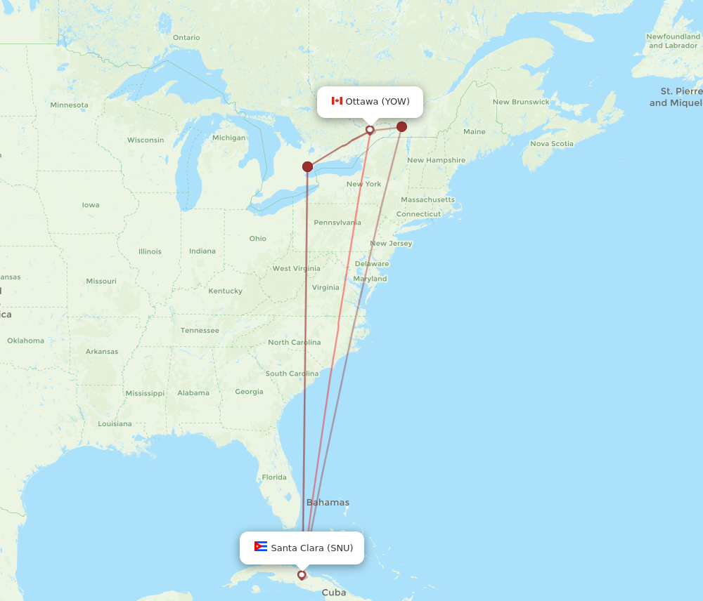 SNU to YOW flights and routes map