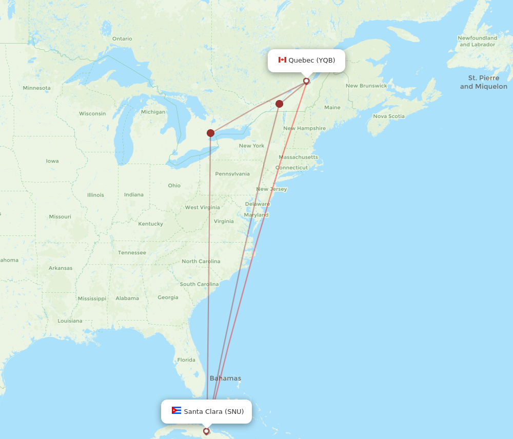 SNU to YQB flights and routes map