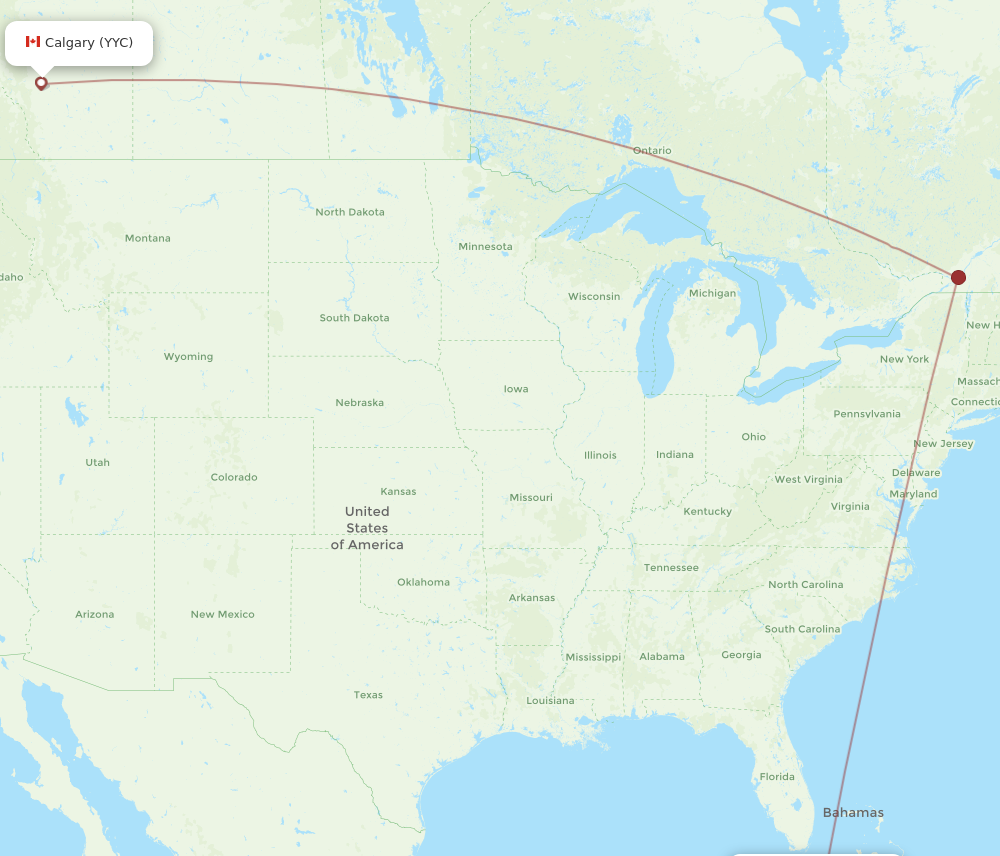YYC to SNU flights and routes map