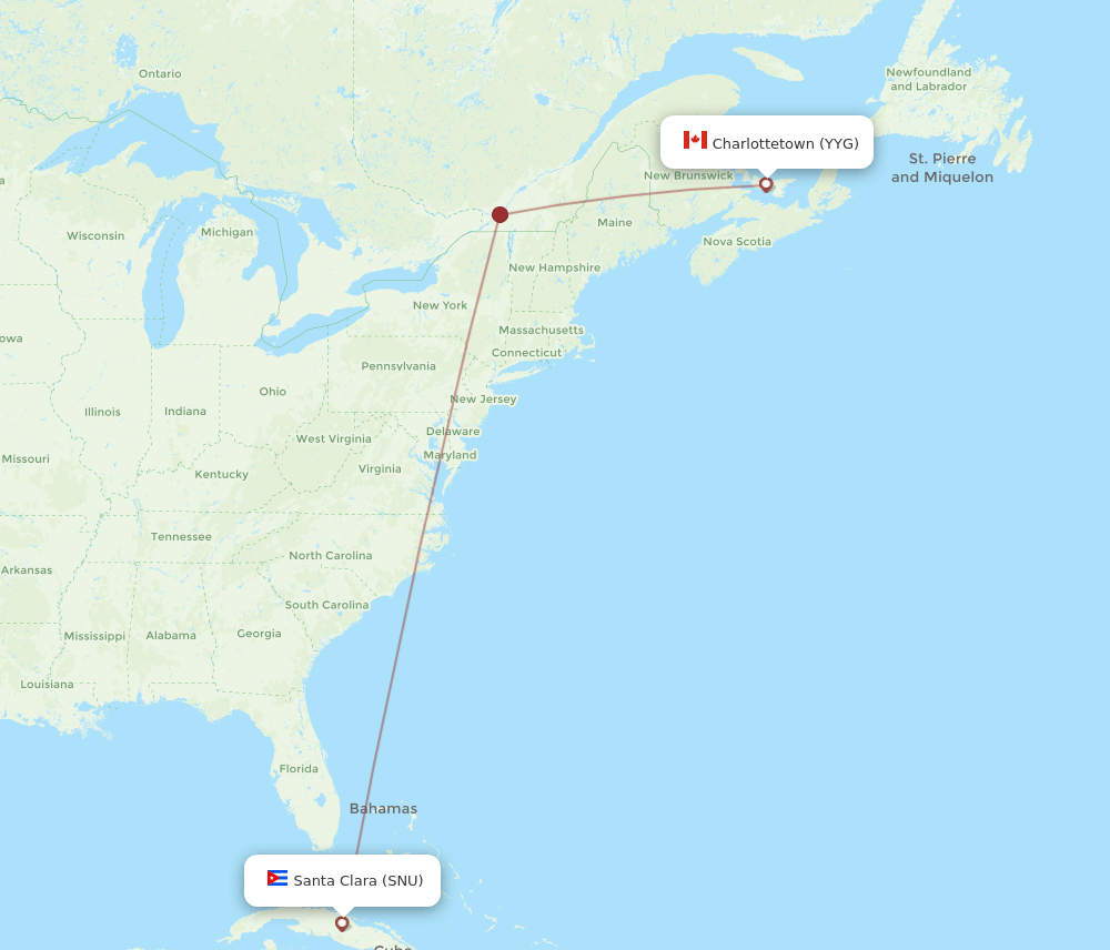 Santa Clara - Charlottetown route map and flight paths