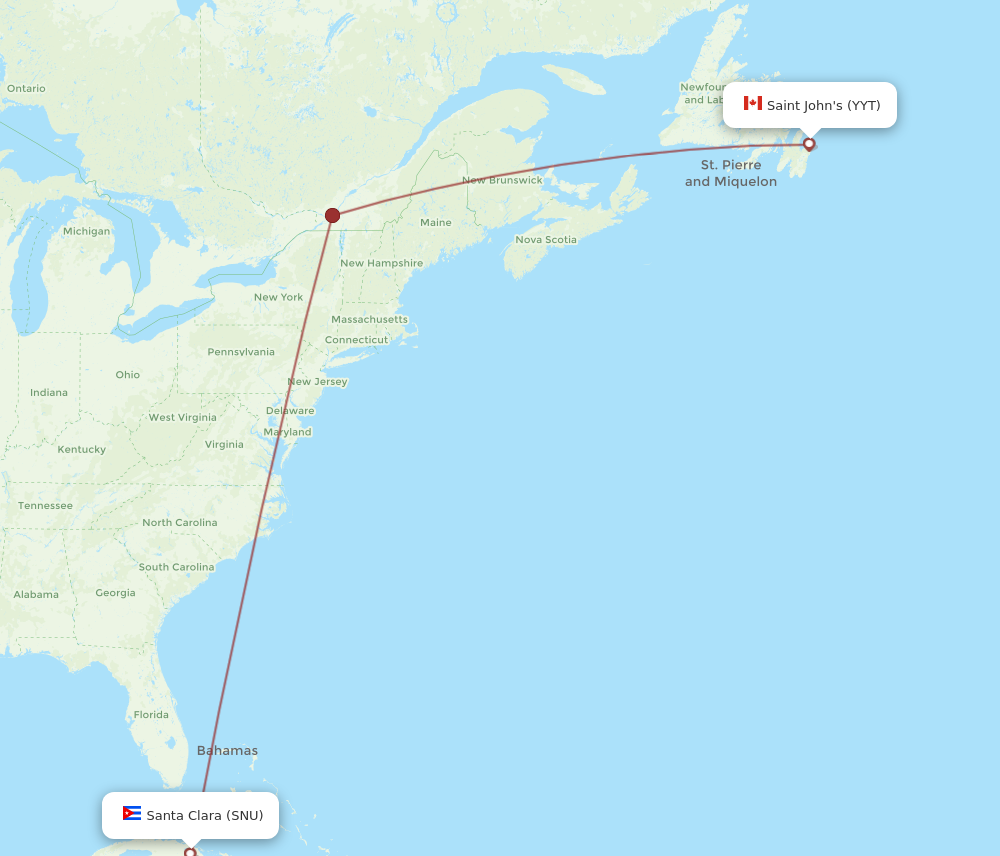 YYT to SNU flights and routes map