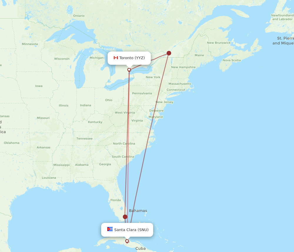 SNU to YYZ flights and routes map
