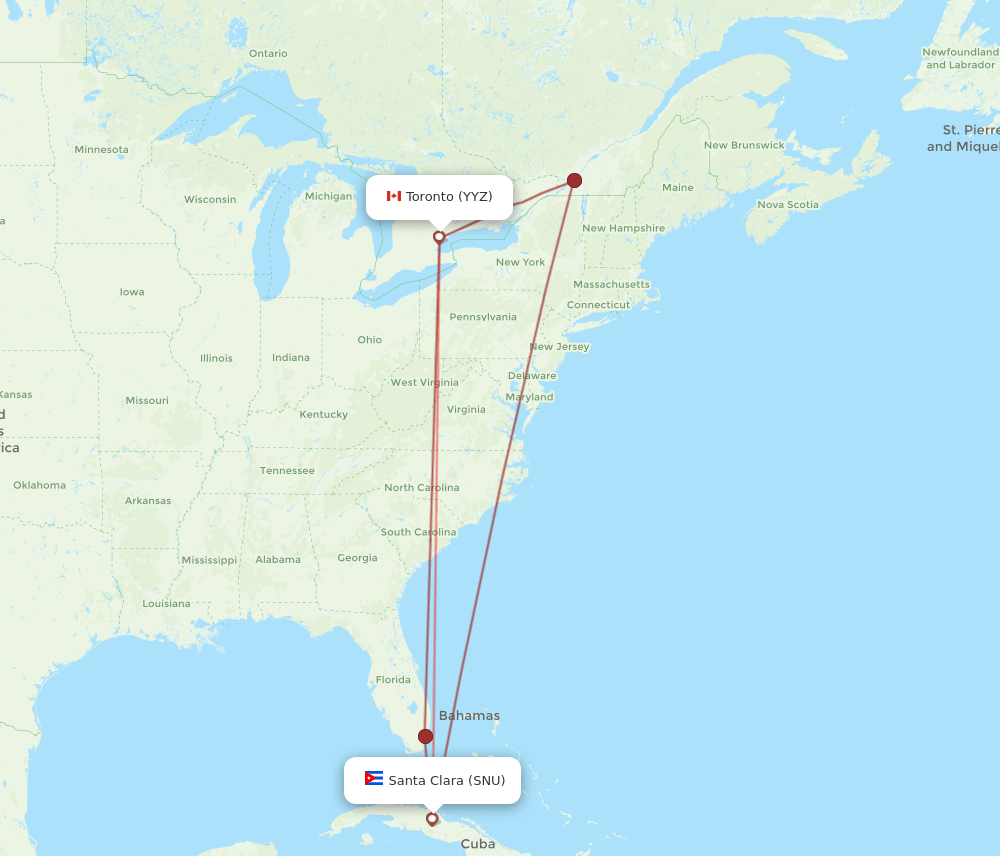 SNU to YYZ flights and routes map