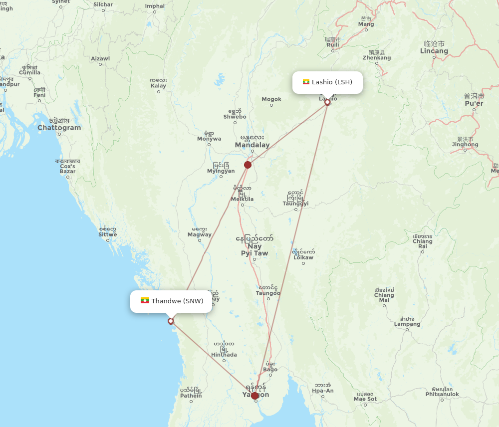 SNW to LSH flights and routes map