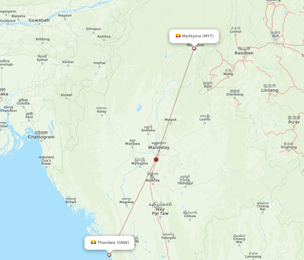 SNW to MYT flights and routes map