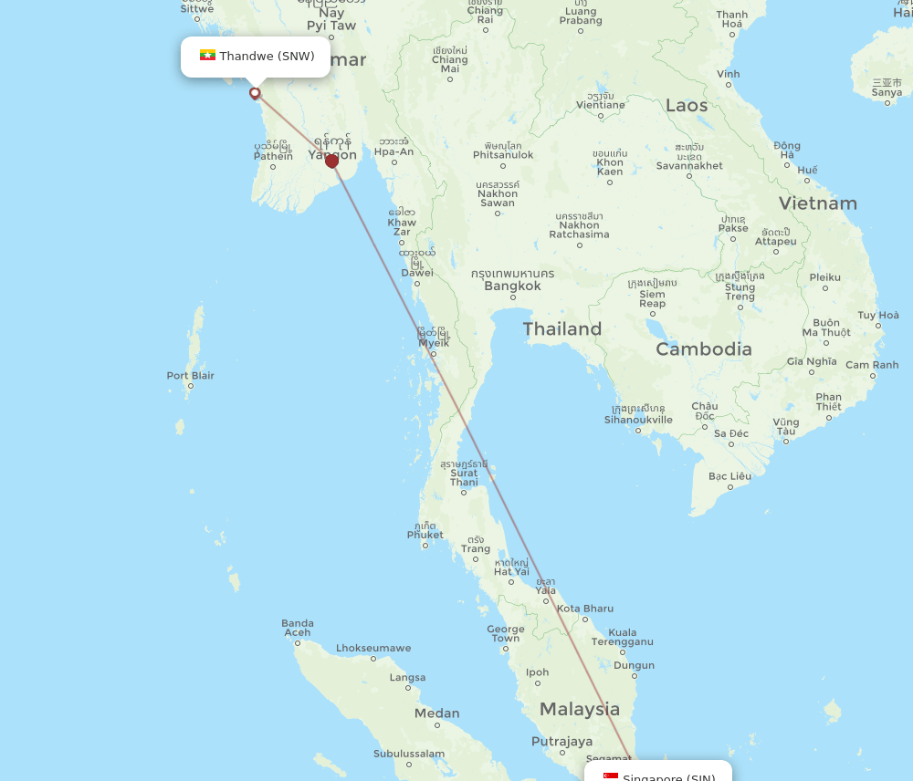SNW-SIN flight routes