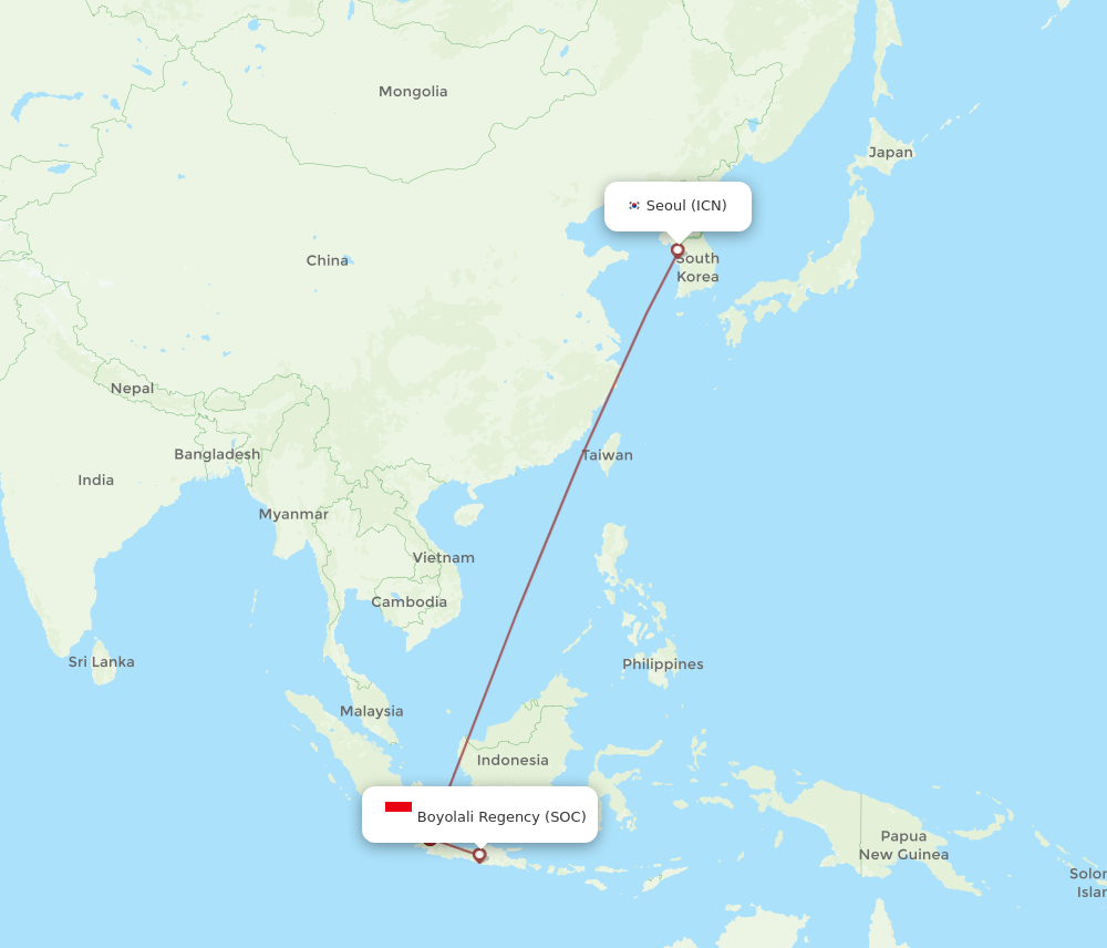 SOC to ICN flights and routes map