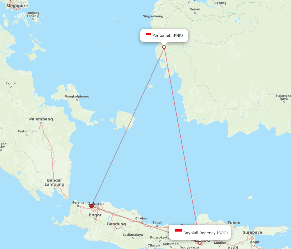 SOC to PNK flights and routes map