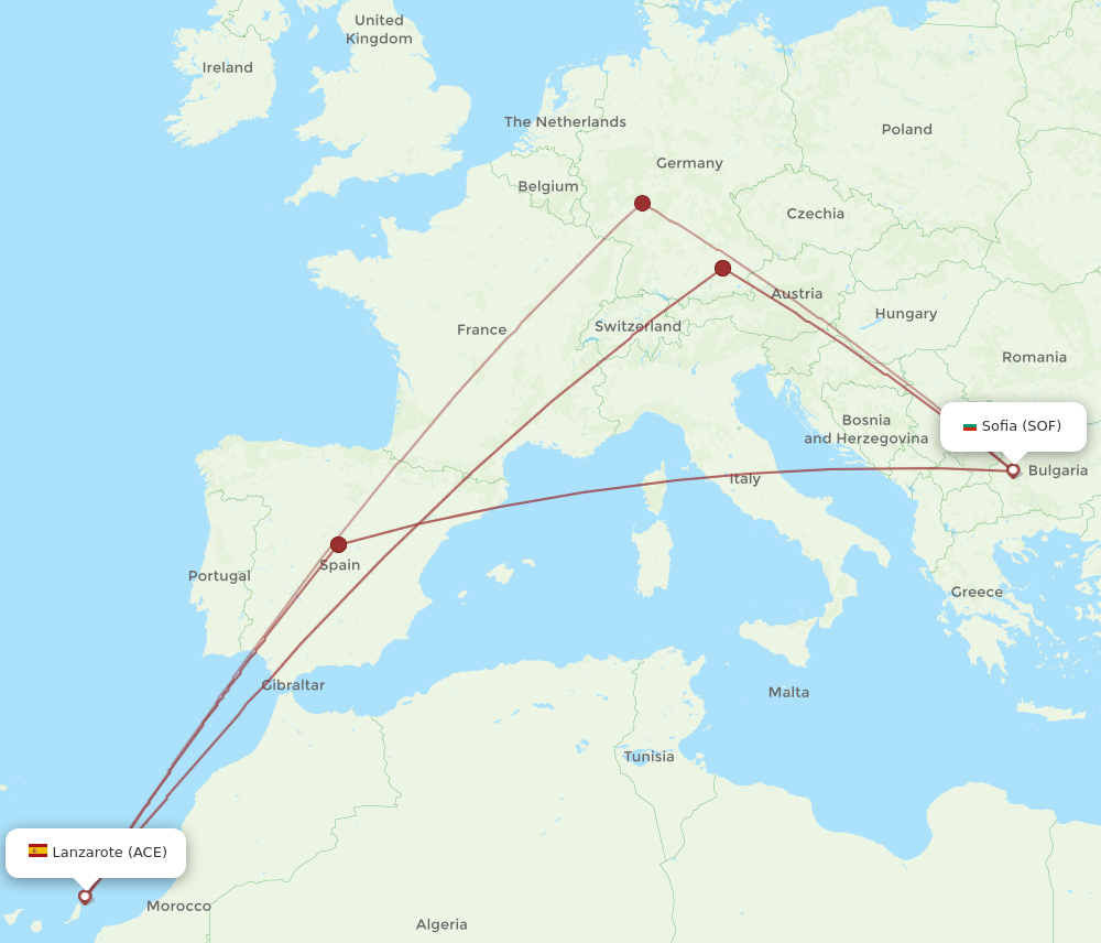 SOF to ACE flights and routes map