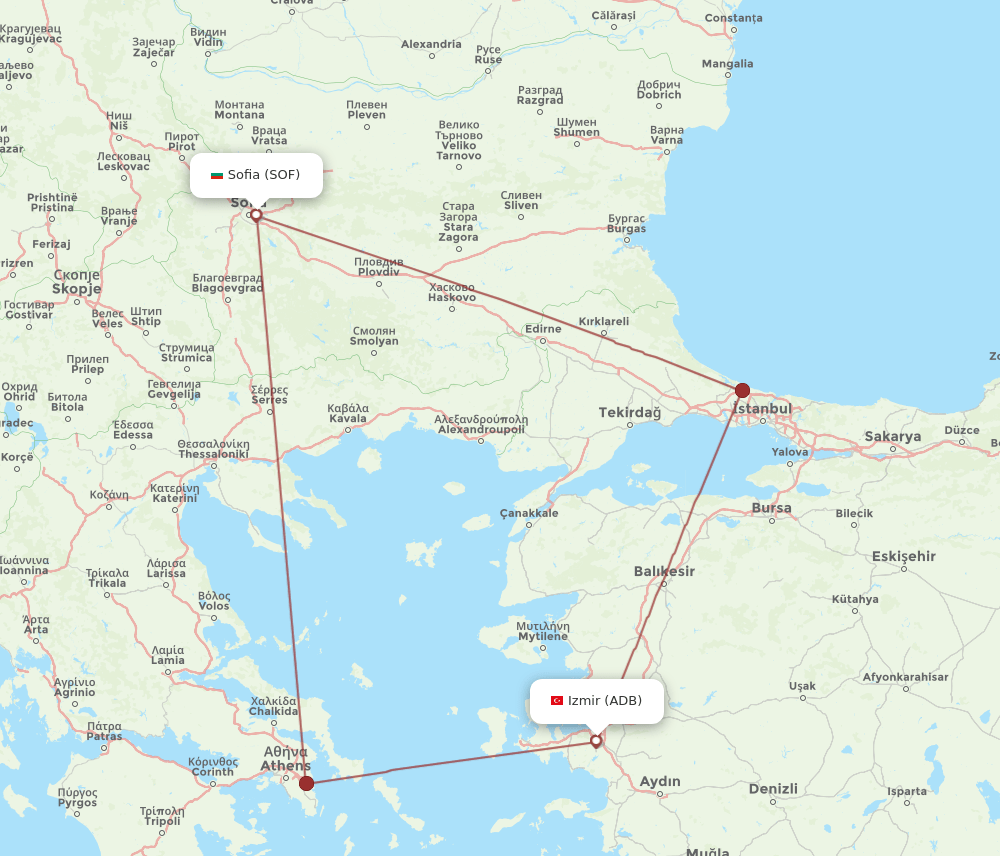 SOF to ADB flights and routes map