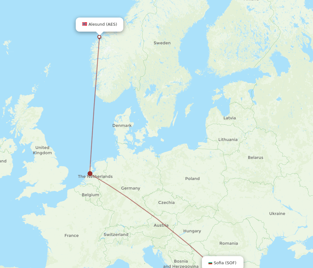 Aalesund - Sofia route map and flight paths