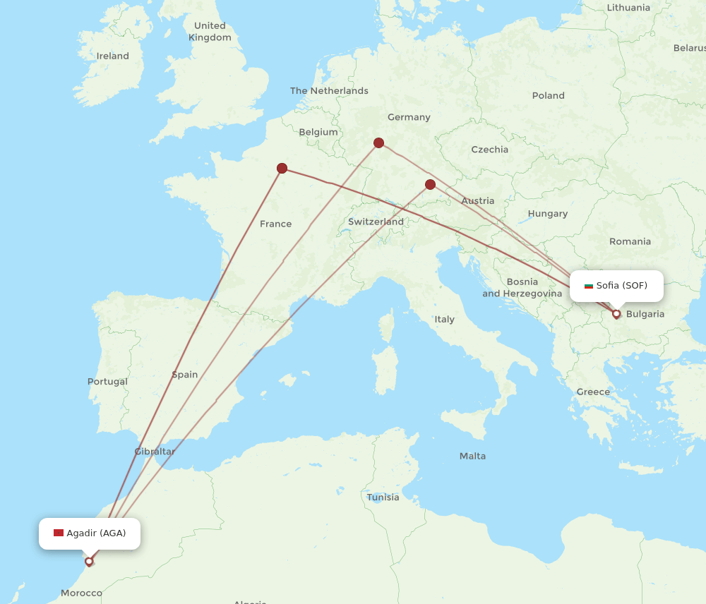 SOF-AGA flight routes