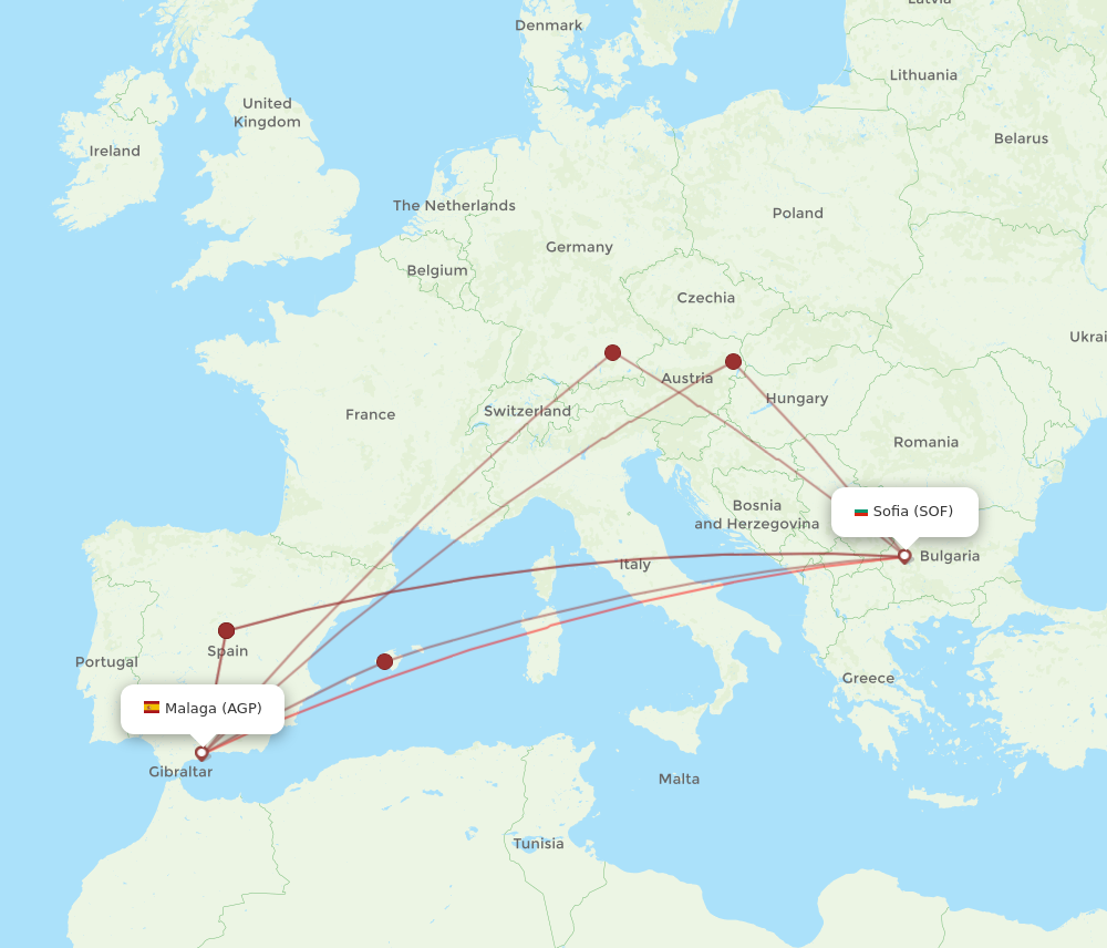 SOF to AGP flights and routes map