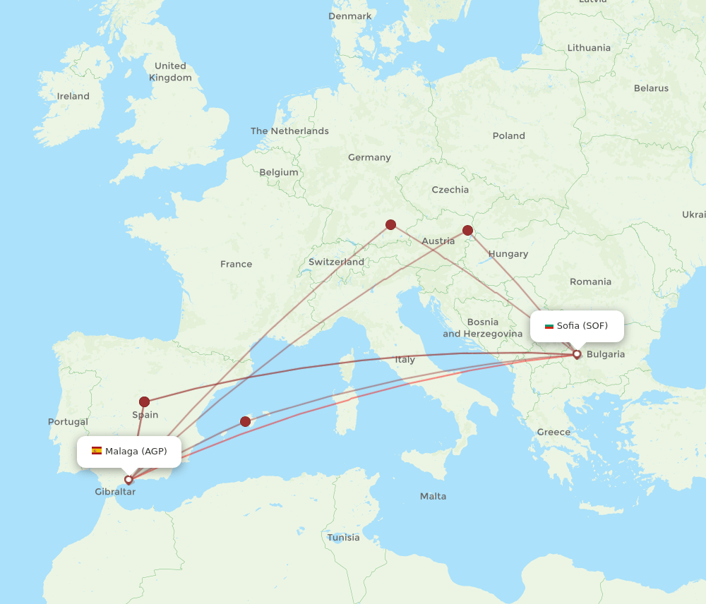 SOF-AGP flight routes