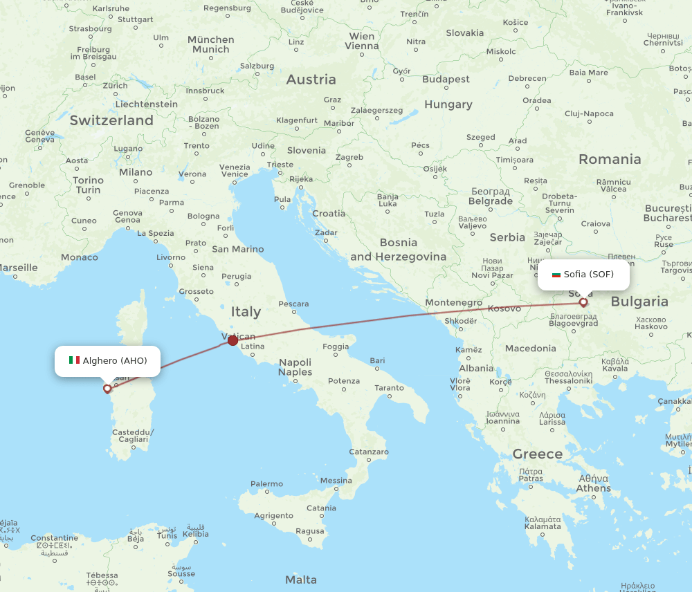 SOF-AHO flight routes
