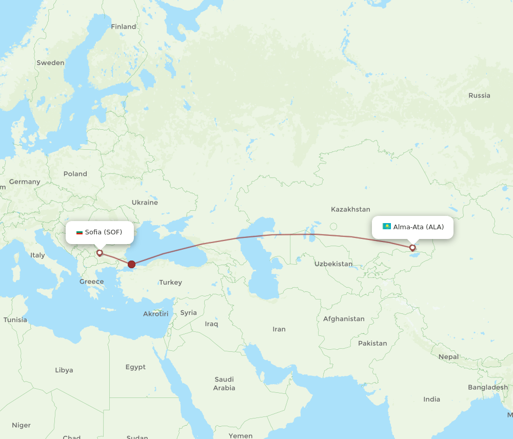 SOF-ALA flight routes