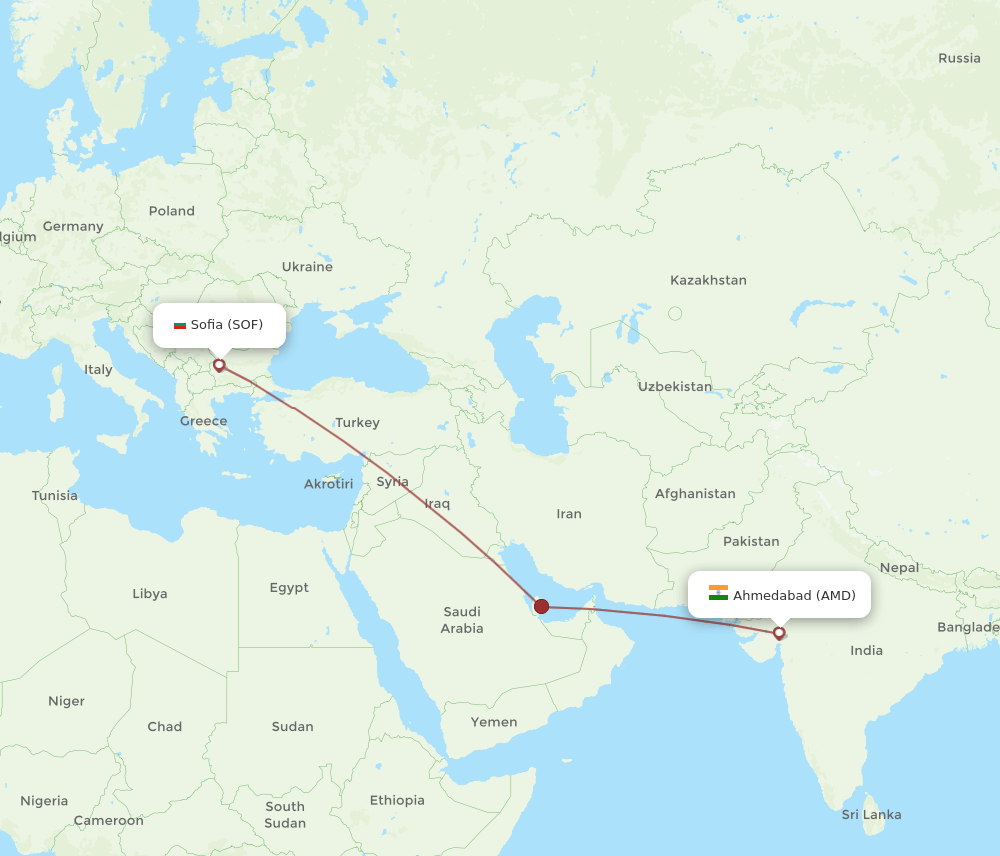 SOF to AMD flights and routes map