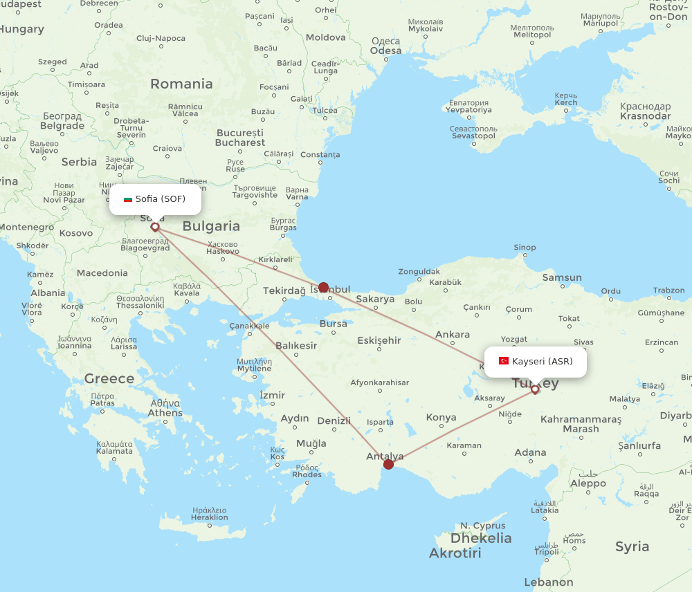 SOF to ASR flights and routes map
