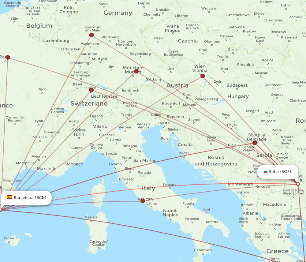 SOF to BCN flights and routes map