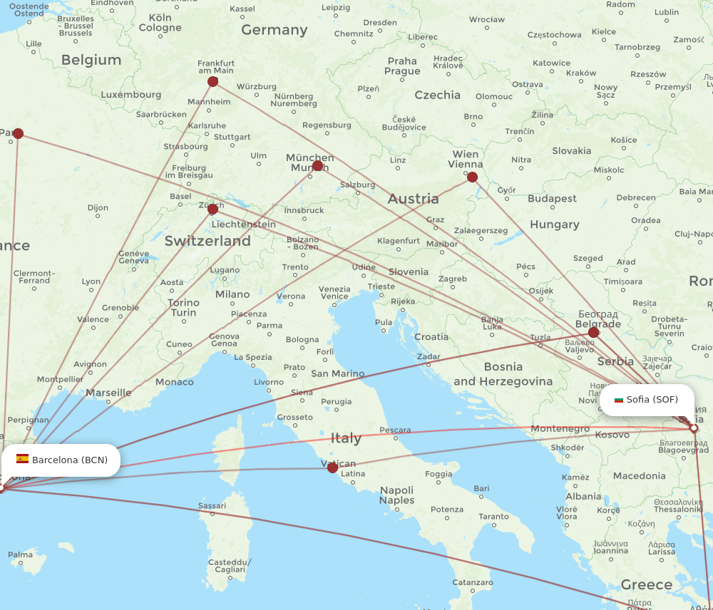 SOF-BCN flight routes