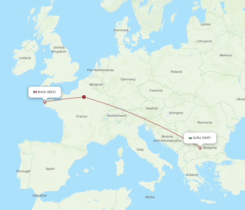 SOF to BES flights and routes map
