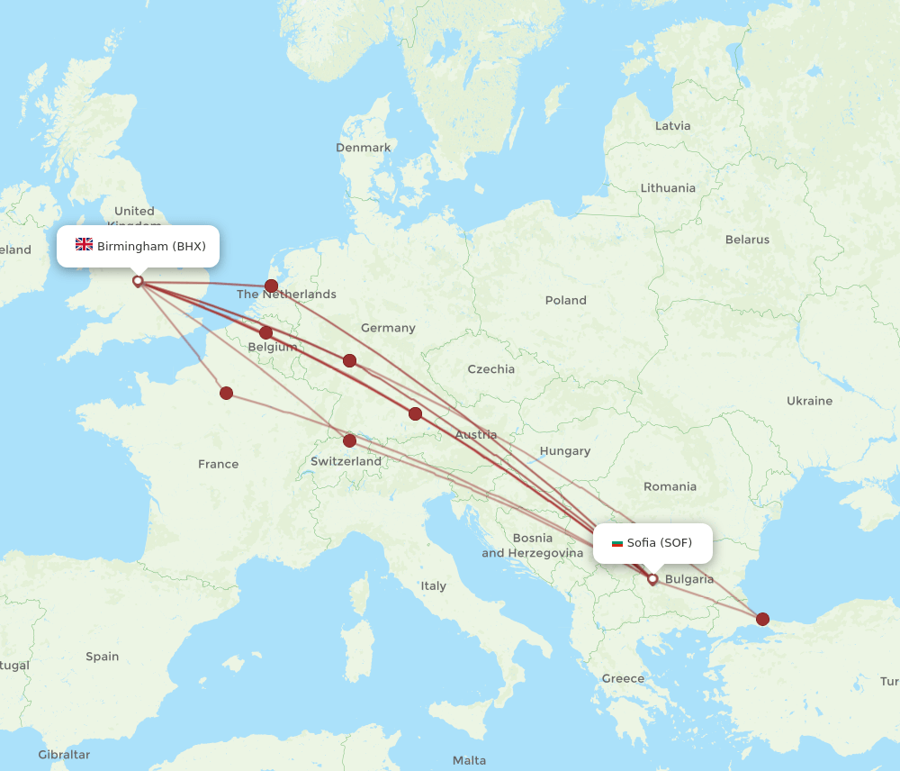 SOF-BHX flight routes