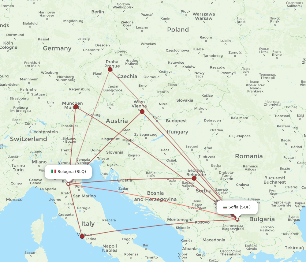 SOF-BLQ flight routes
