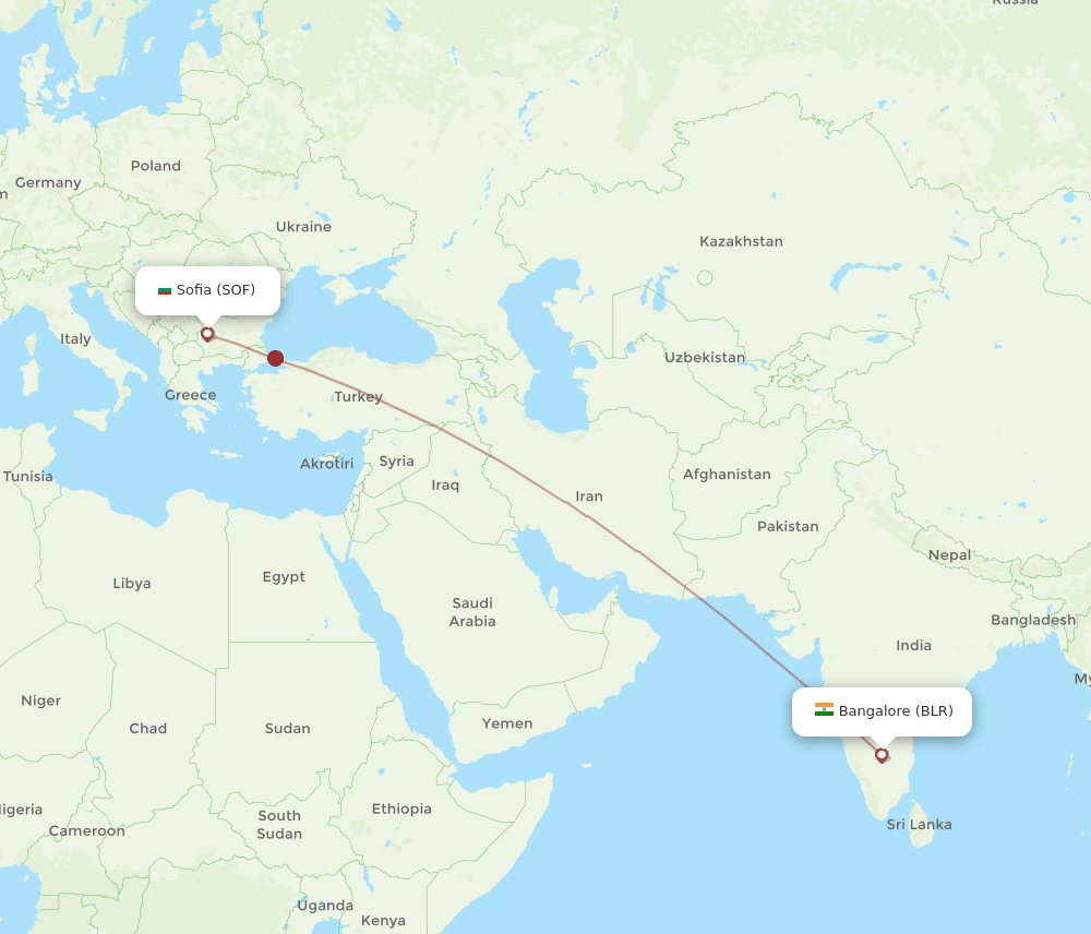 SOF to BLR flights and routes map
