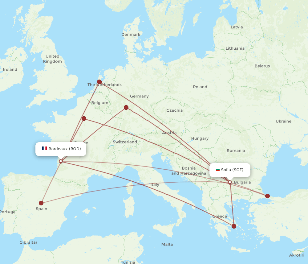 SOF-BOD flight routes