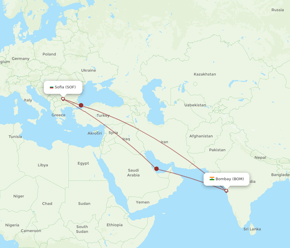 SOF to BOM flights and routes map