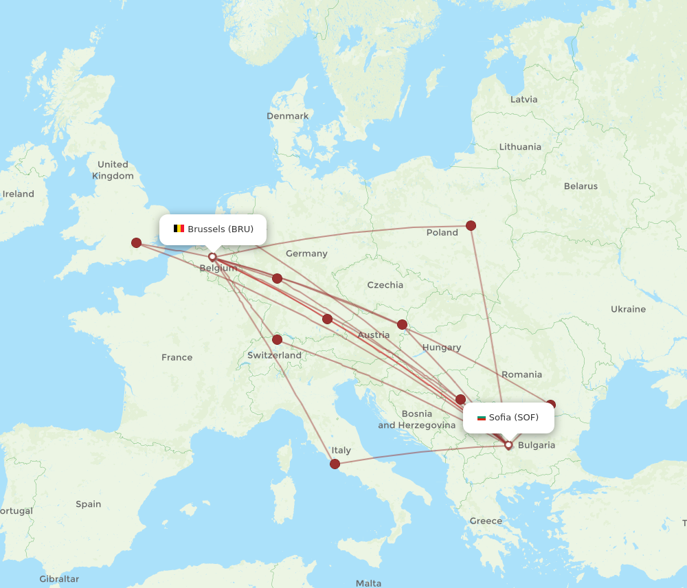 SOF to BRU flights and routes map