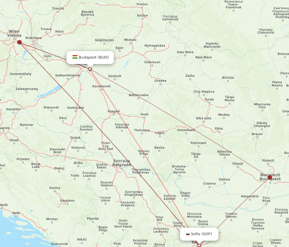 SOF-BUD flight routes