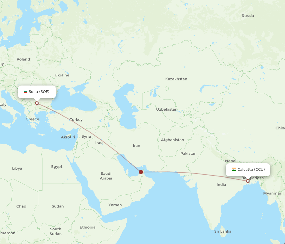 SOF to CCU flights and routes map