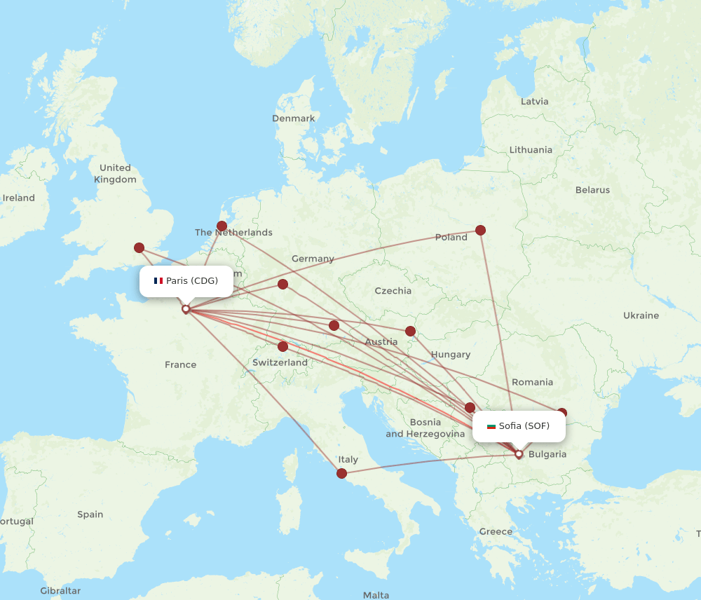SOF-CDG flight routes