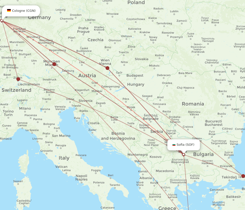 SOF-CGN flight routes
