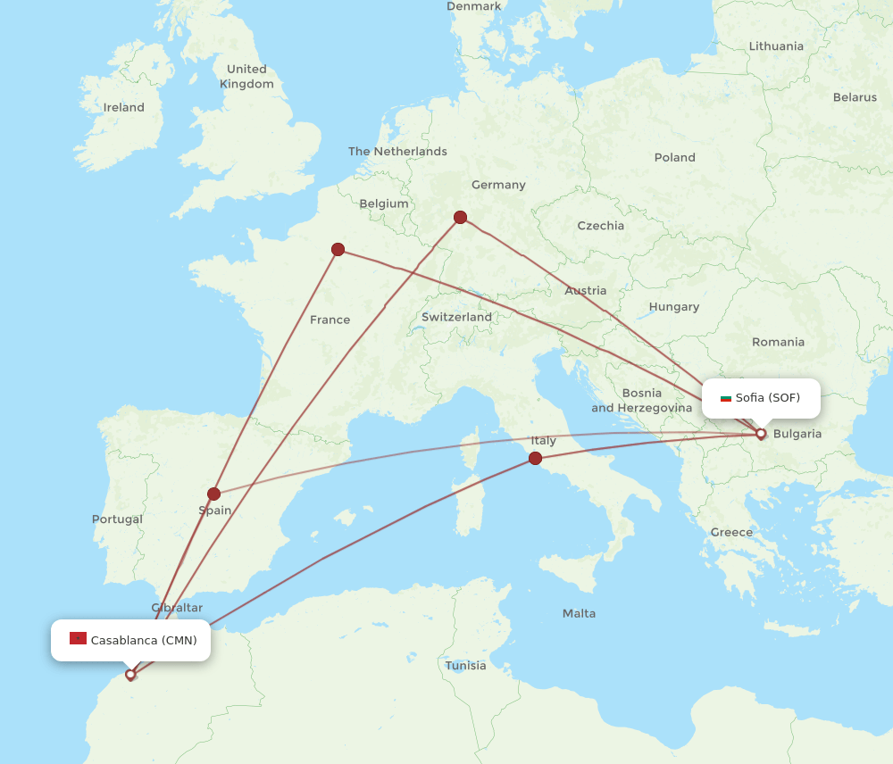 SOF-CMN flight routes