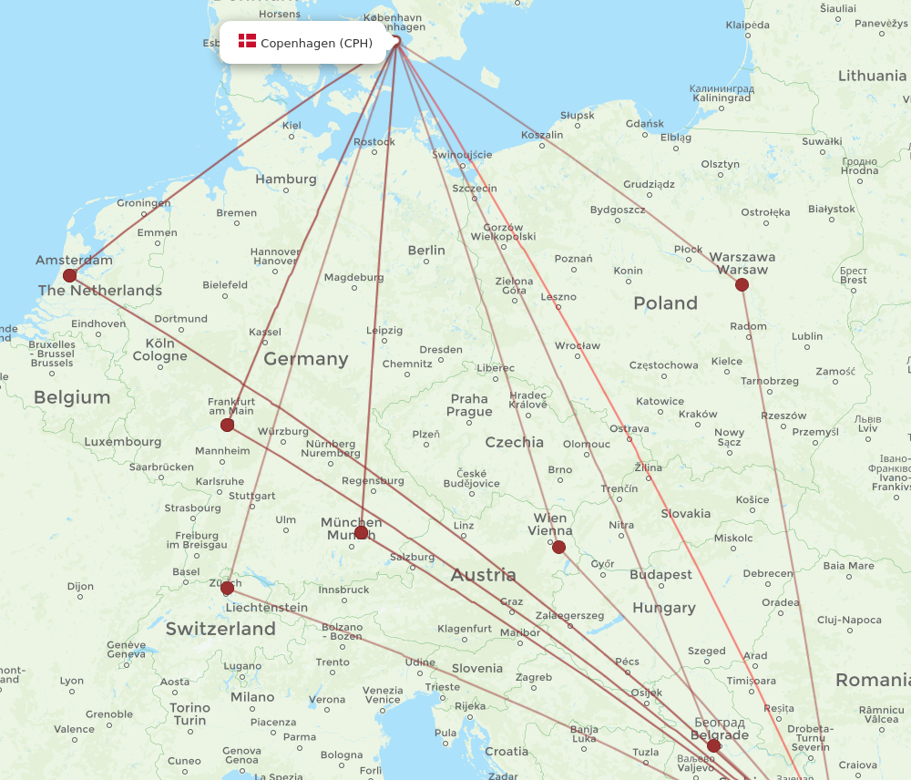 SOF to CPH flights and routes map